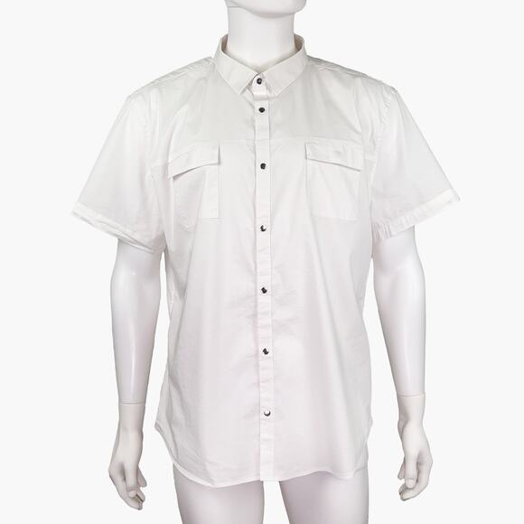 CALVIN KLEIN Slim Fit Pocketed Short-Sleeve Button-Up Casual Shirt (White | XXL) - Picture 2 of 10